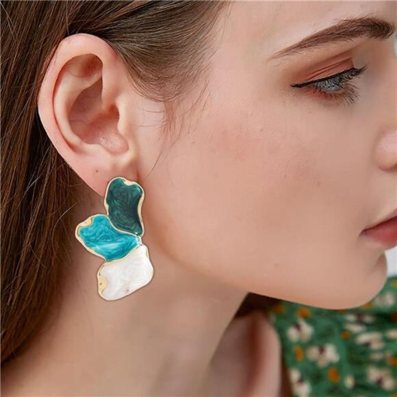 Colorful Flower Earrings – Large Statement Floral Design, Lightweight - Picture 5 of 5